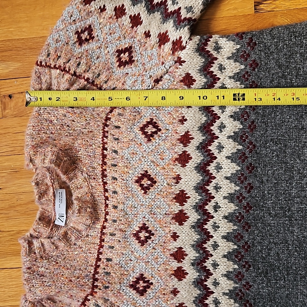 NWOT Rare Zara Fair Isle knit Balloon Sleeve Jacquard Dress small - Picture 11 of 13
